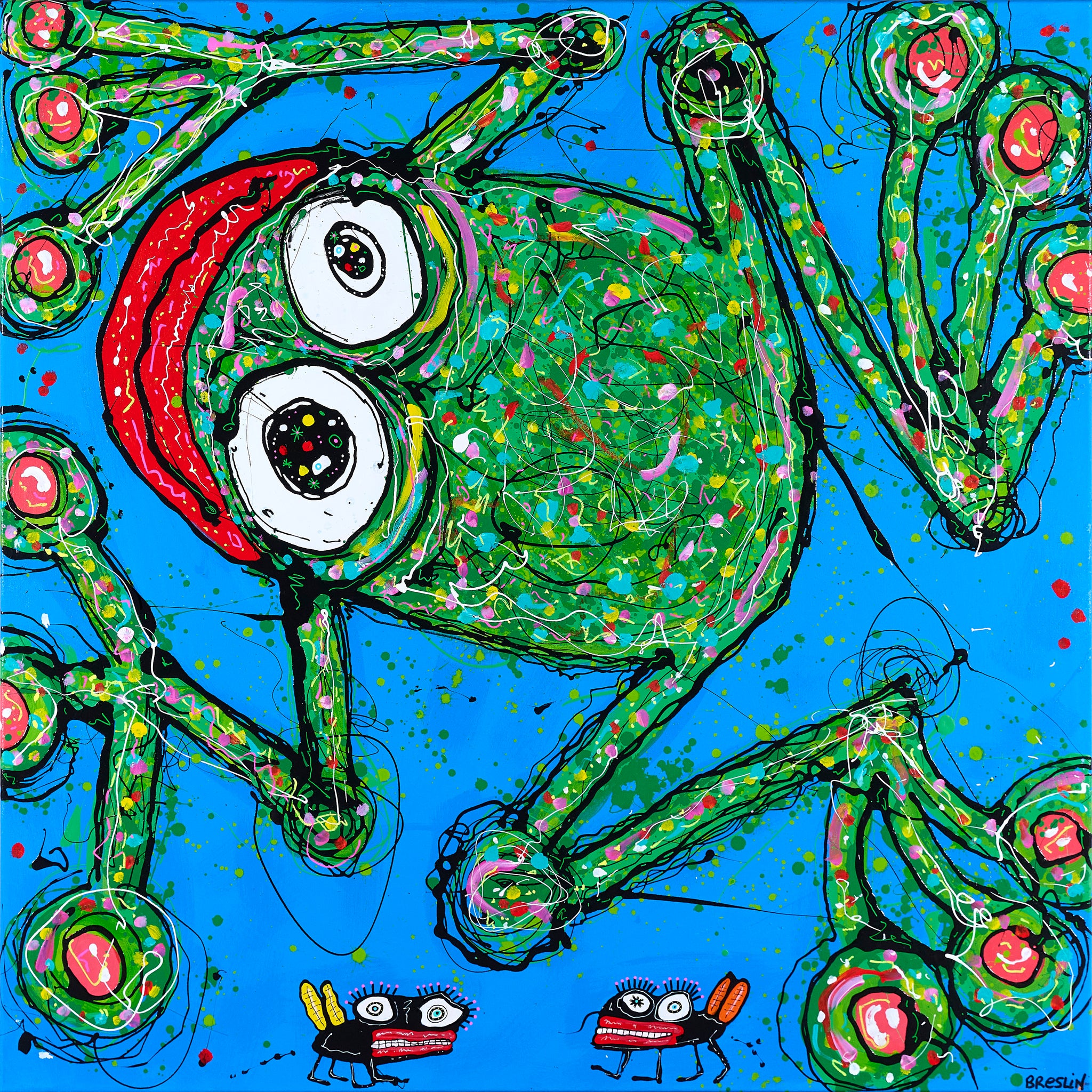 Green Frog on Blue