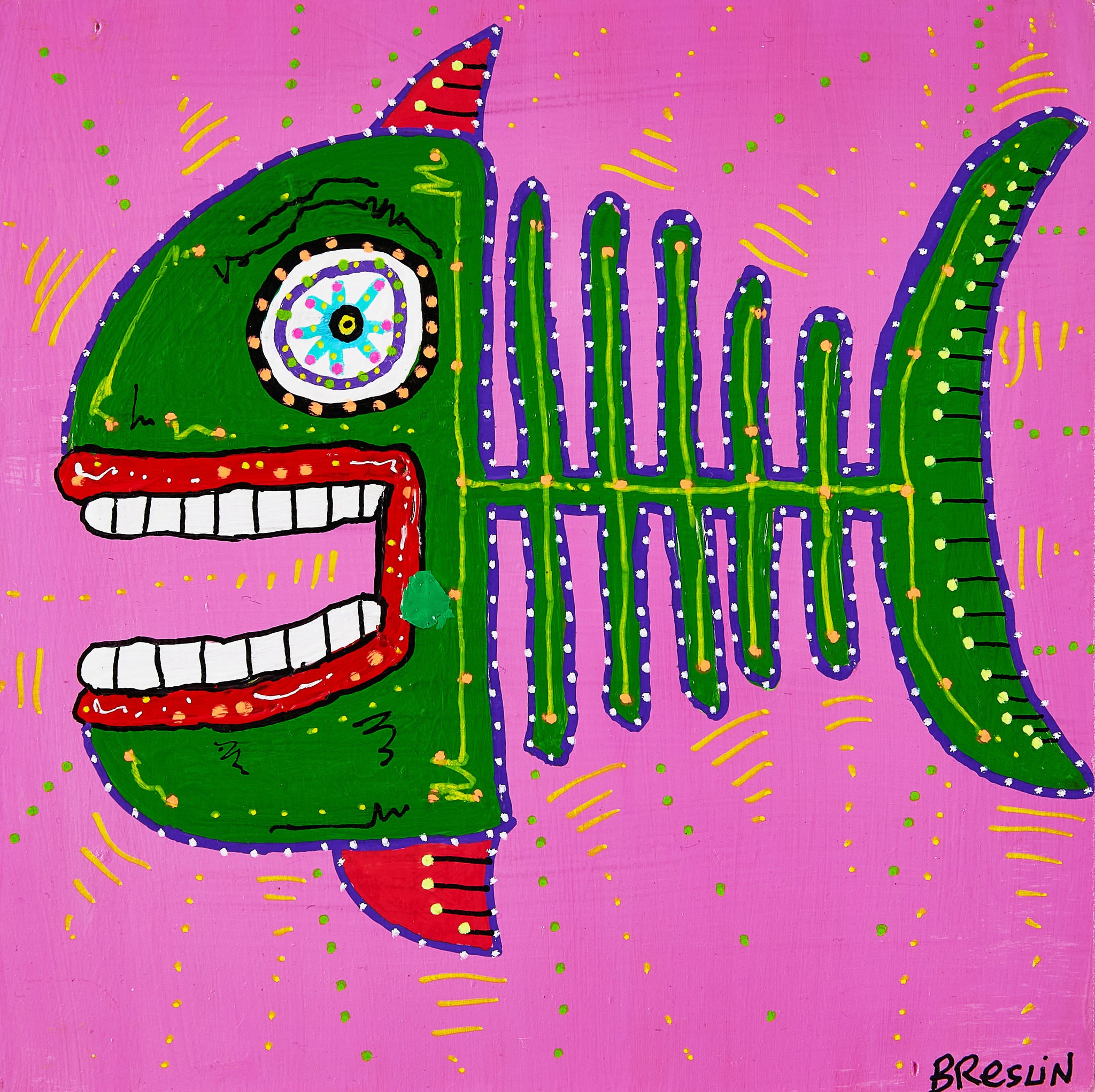 Green Fish on Pink