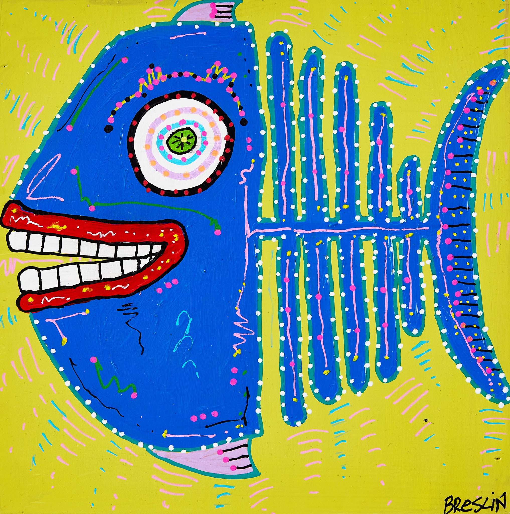 Blue Fish on Yellow
